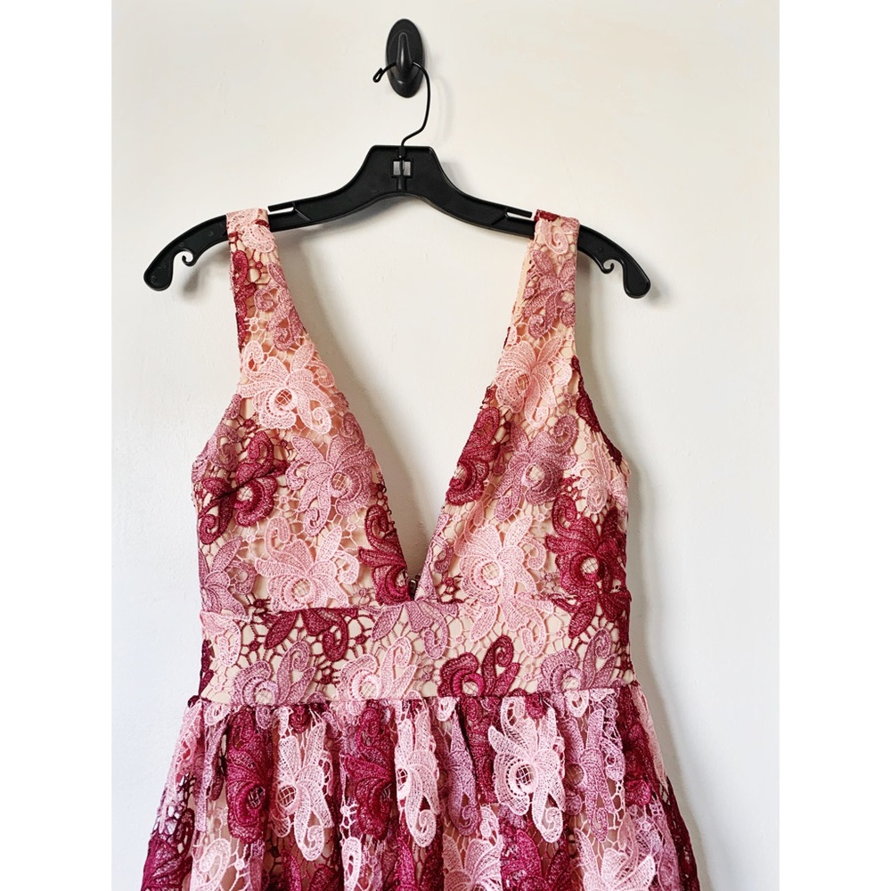 Pink Floral Lace V-Neck Fit & Flare Dress - Picture 8 of 8